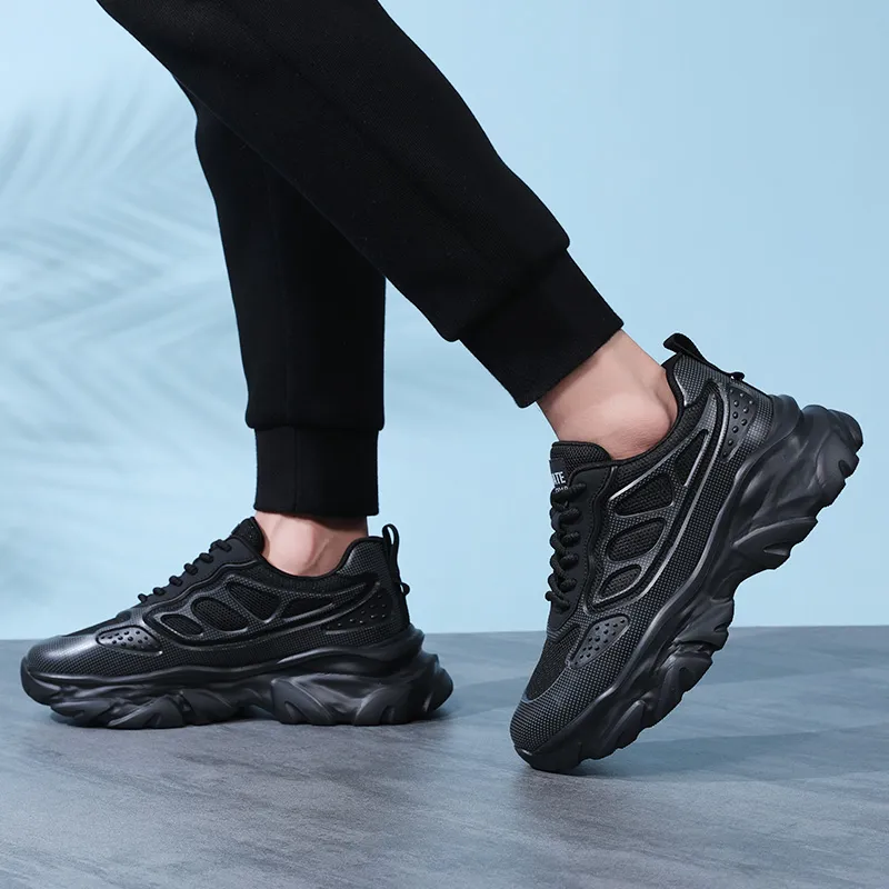 EGCHI Breathable Abrasion Resistant Slip Resistant Low Top Chunky Sneakers Men's Black-9