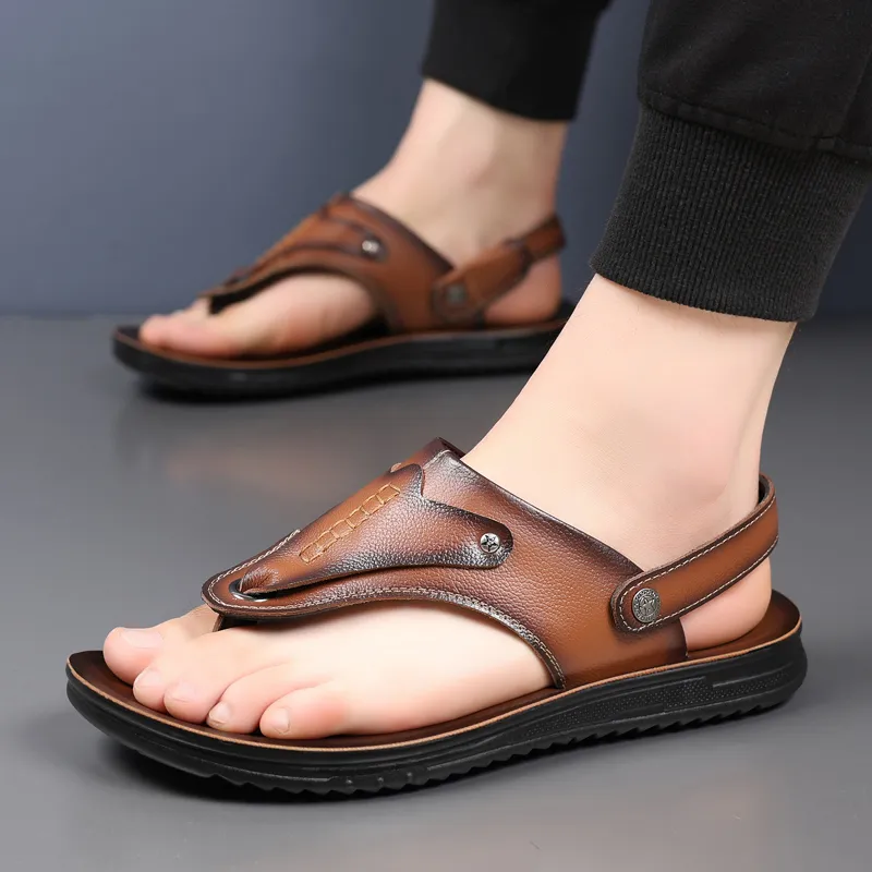 EGCHI Beach Sandals Men Black/Brown/Yellow-19
