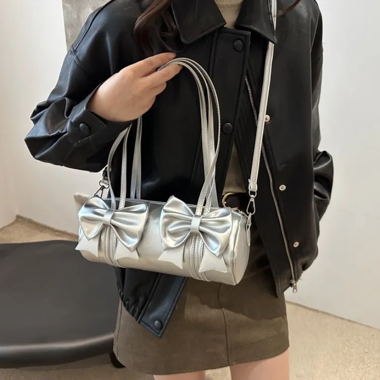 LETOO PU Crossbody Bag With Bowknot Artistic Style Handbag Regular Women's White/Khaki/Black/Silver-9