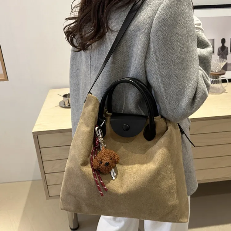 LETOO Suede Handbag Regular Women's Brown Khaki Coffee-9