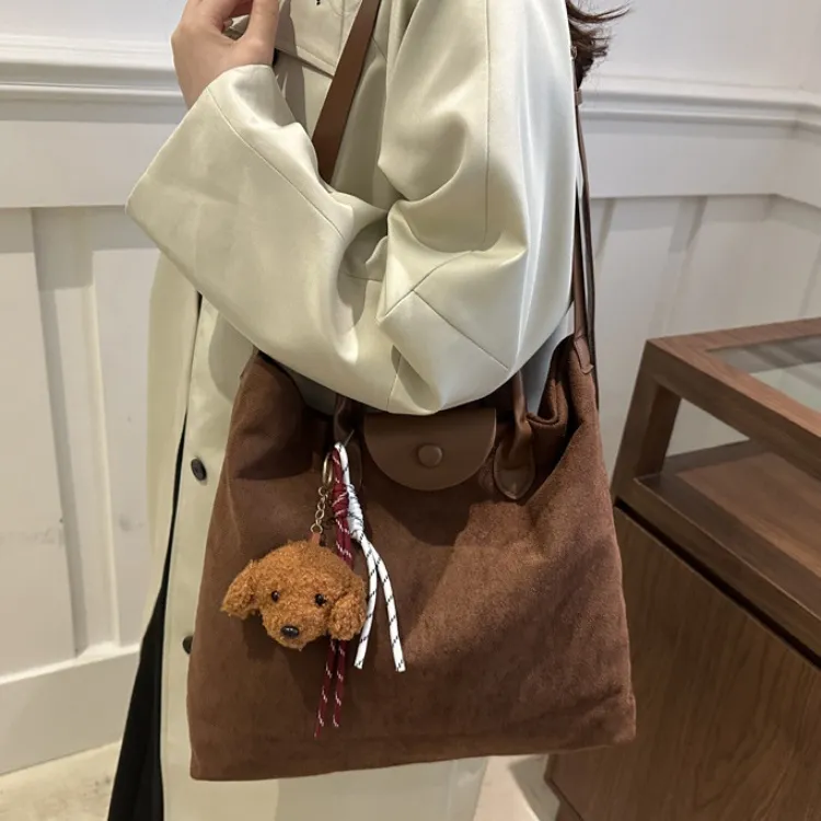 LETOO Suede Handbag Regular Women's Brown Khaki Coffee-14