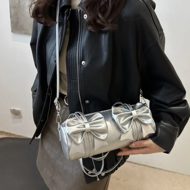 LETOO PU Crossbody Bag With Bowknot Artistic Style Handbag Regular Women's White/Khaki/Black/Silver-8