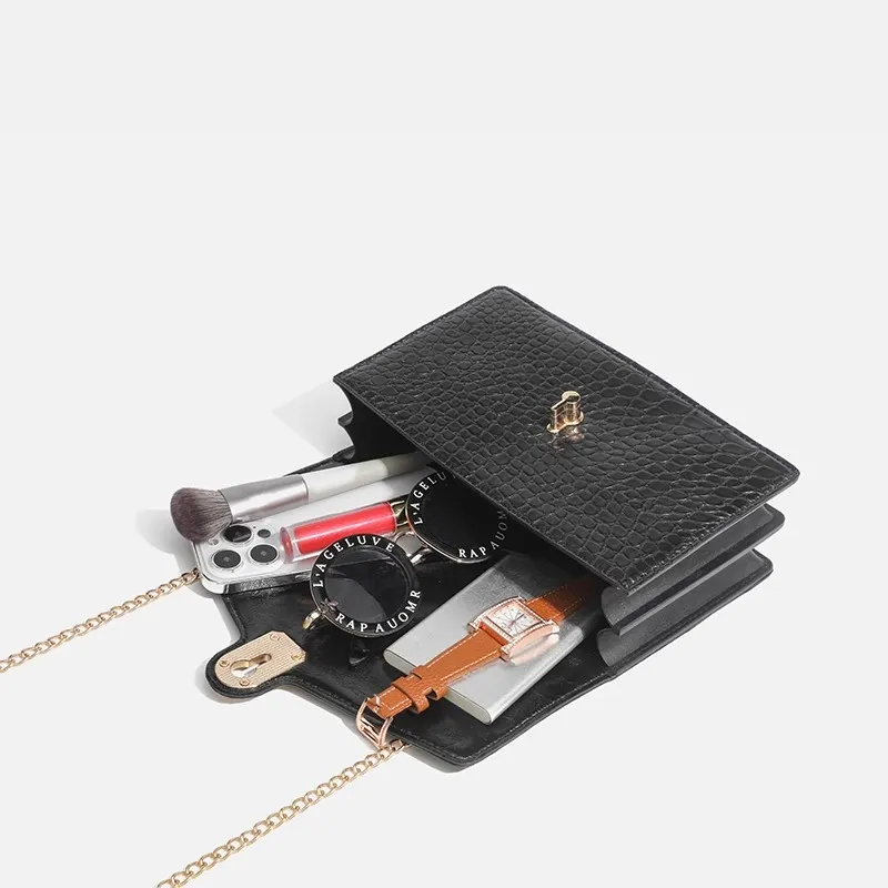 LETOO PU Versatile Crossbody Bag Unique Design Chain Bag Shoulder Bag Regular Women's Black-4