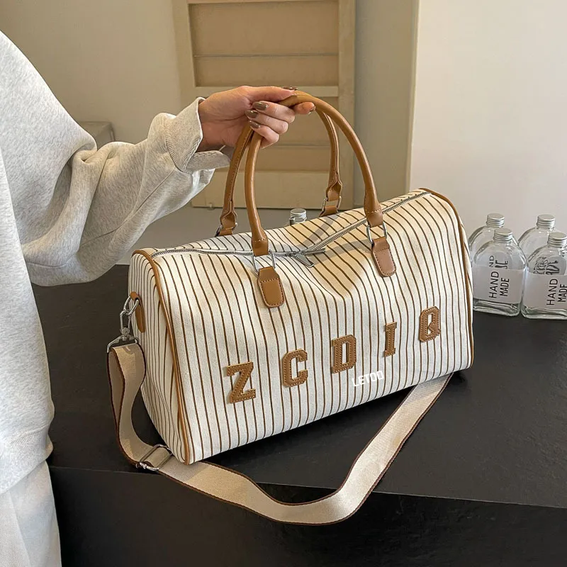 LETOO Canvas Travel Bag Canvas Bag Regular Women's Ecru/Coffee/Black-2