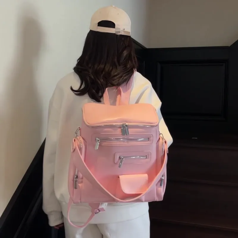 LETOO PU Backpack Regular Unisex Pink Black Beige White Blue Purple-1