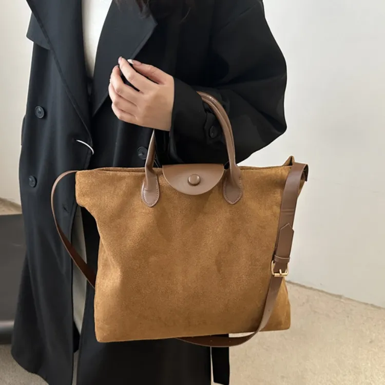 LETOO Suede Handbag Regular Women's Brown Khaki Coffee-5