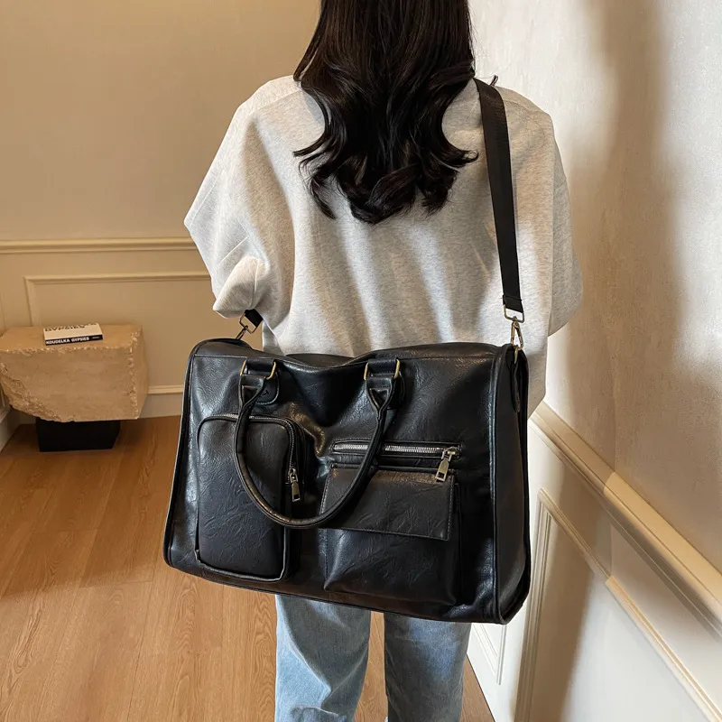 LETOO PU Travel Bag 36L Black/Coffee-4
