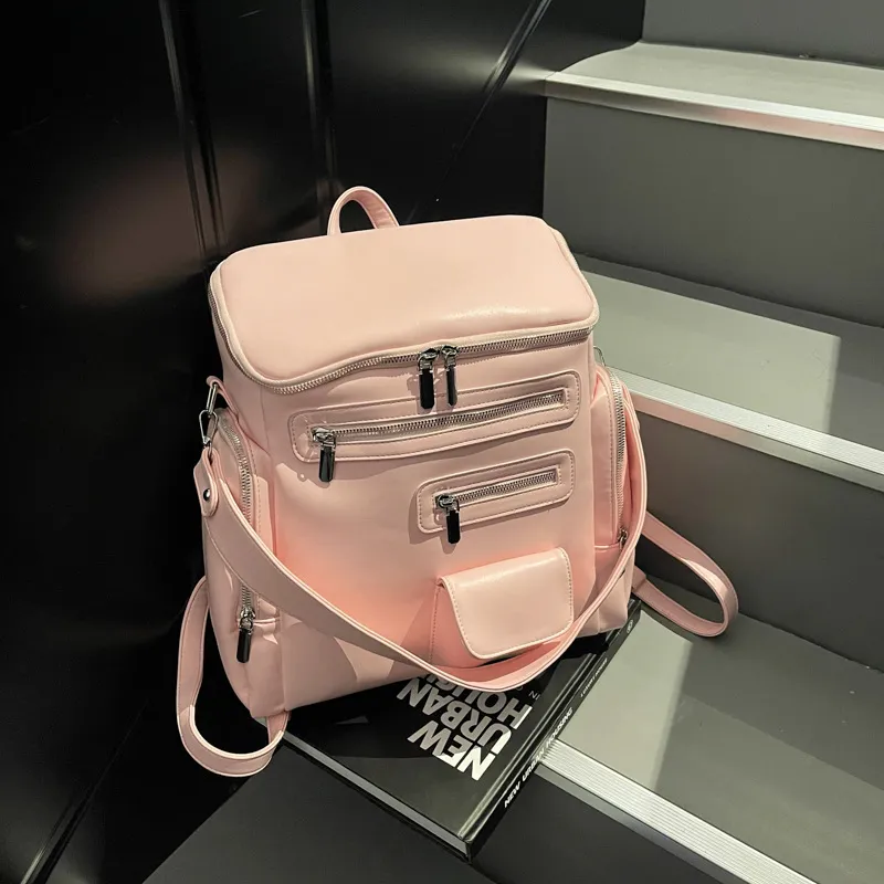 LETOO PU Backpack Regular Unisex Pink Black Beige White Blue Purple-2