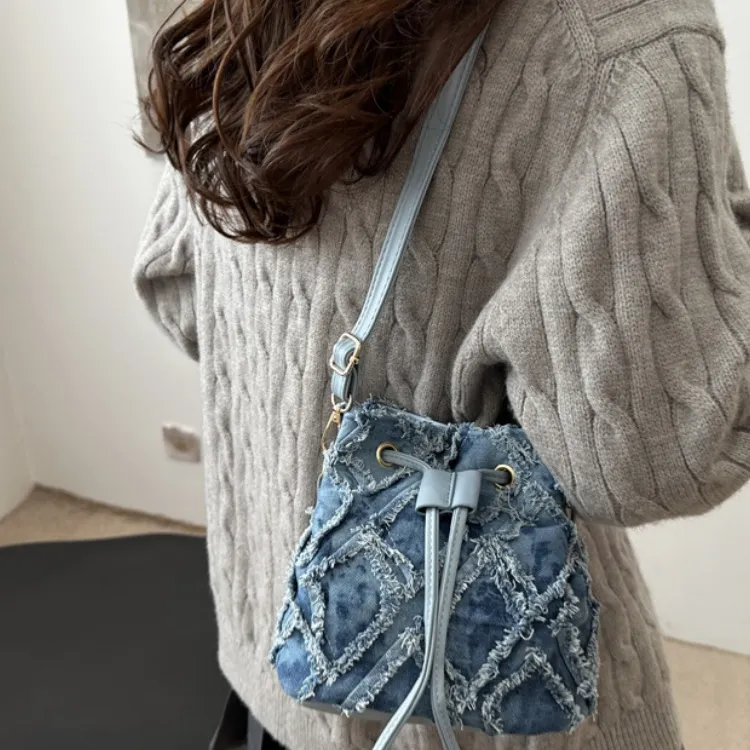 LETOO Denim Fashion Versatile Shoulder Bag Casual Stylish Crossbody Bag Women's Blue-0