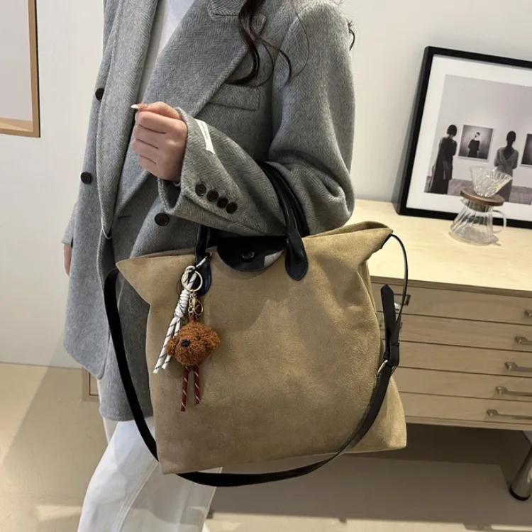 LETOO Suede Handbag Regular Women's Brown Khaki Coffee-7