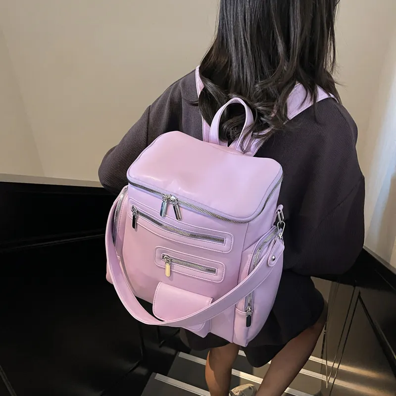 LETOO PU Backpack Regular Unisex Pink Black Beige White Blue Purple-9