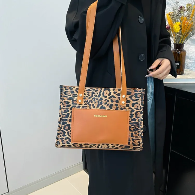 LETOO PU Commute Large Capacity Leopard Print Patchwork Shoulder Bag Regular Women's Multicolor-1