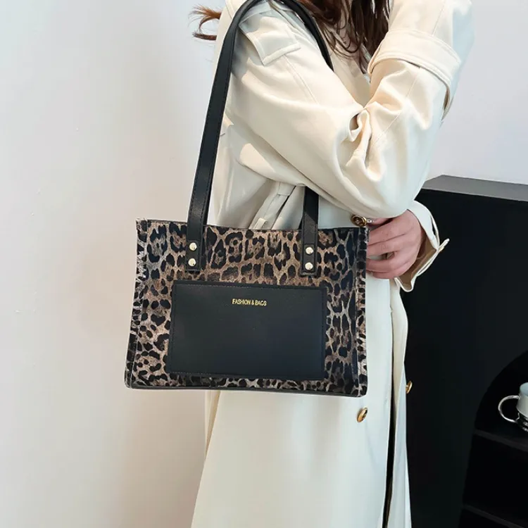 LETOO PU Commute Large Capacity Leopard Print Patchwork Shoulder Bag Regular Women's Multicolor-11