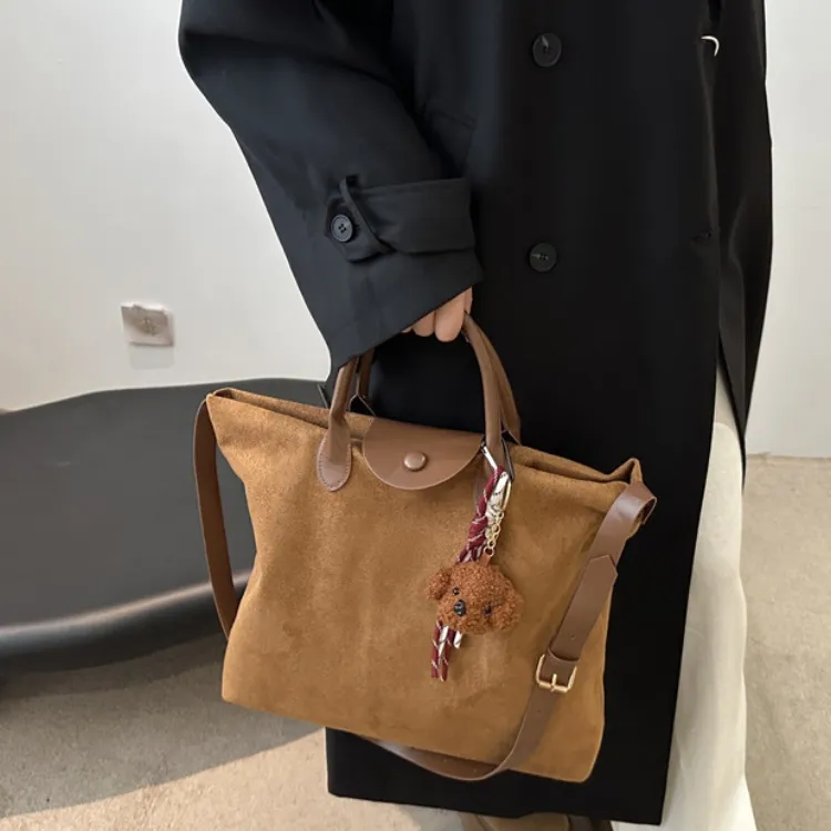 LETOO Suede Handbag Regular Women's Brown Khaki Coffee-2