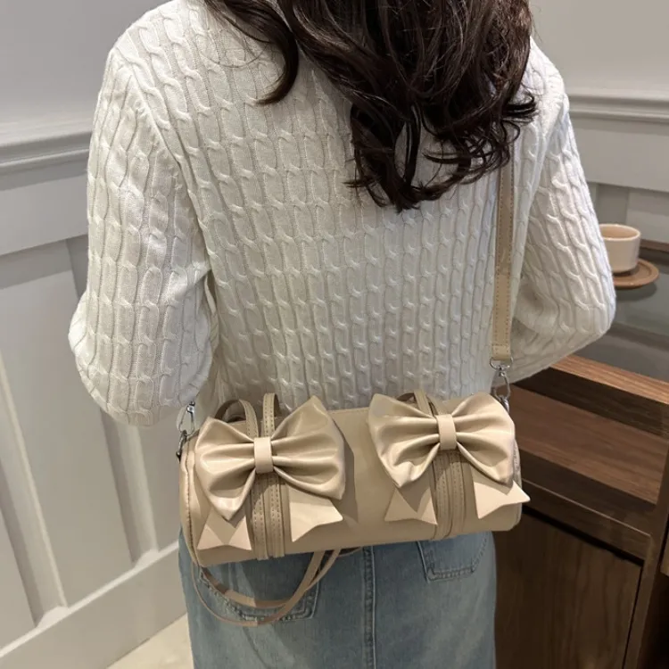 LETOO PU Crossbody Bag With Bowknot Artistic Style Handbag Regular Women's White/Khaki/Black/Silver-4