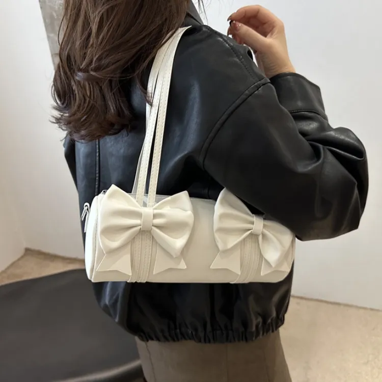 LETOO PU Crossbody Bag With Bowknot Artistic Style Handbag Regular Women's White/Khaki/Black/Silver-1