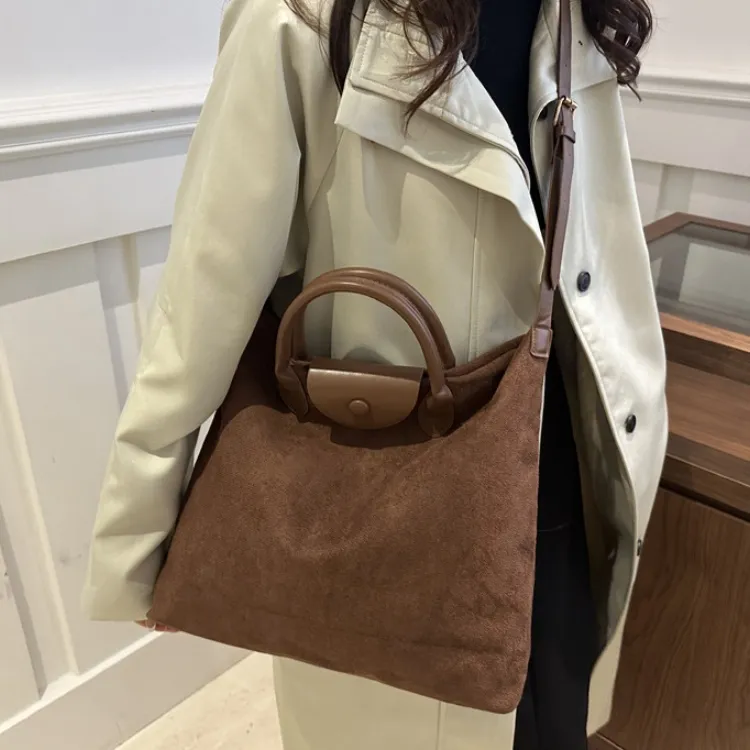 LETOO Suede Handbag Regular Women's Brown Khaki Coffee-1
