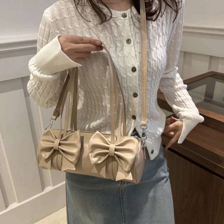 LETOO PU Crossbody Bag With Bowknot Artistic Style Handbag Regular Women's White/Khaki/Black/Silver-3