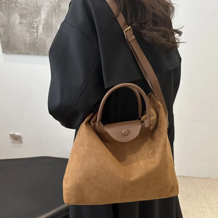 LETOO Suede Handbag Regular Women's Brown Khaki Coffee-4