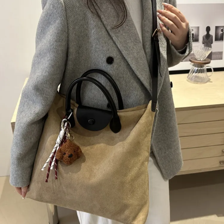 LETOO Suede Handbag Regular Women's Brown Khaki Coffee-8