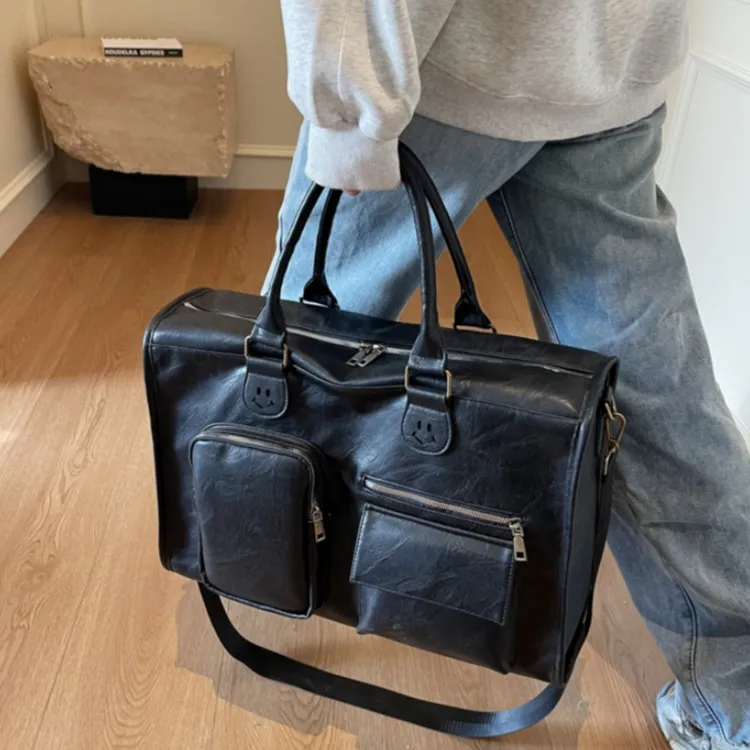 LETOO PU Travel Bag 36L Black/Coffee-2