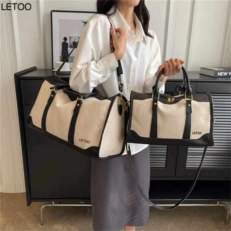 LETOO Canvas Canvas Bag One Shoulder Crossbody Travel Bags Unisex Black/Brown-1