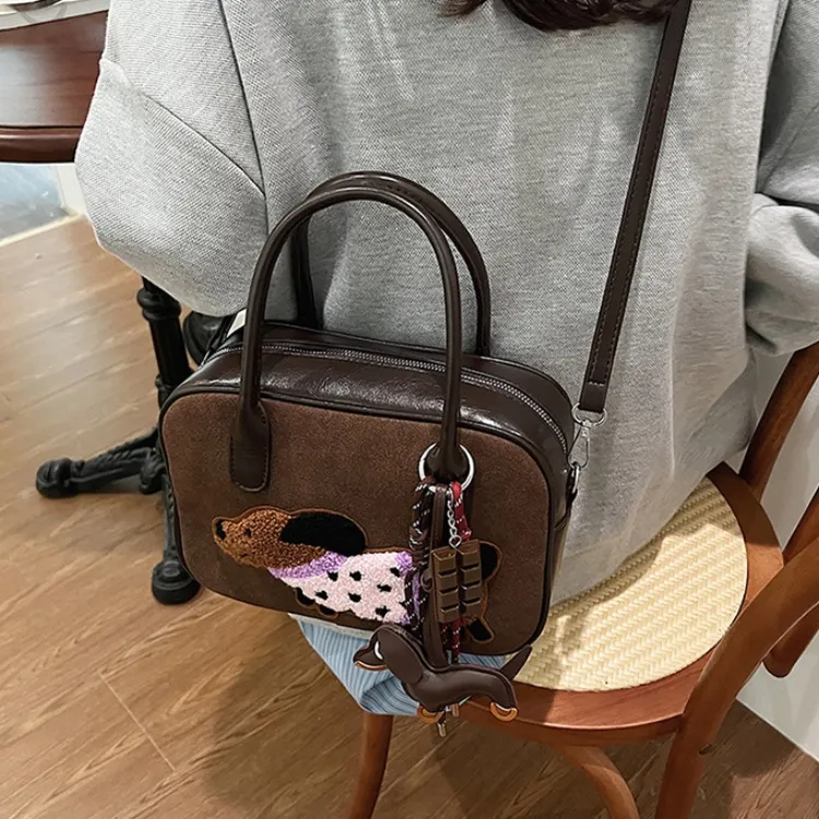 LETOO PU Crossbody Handbag Regular Women's Coffee/Black-3