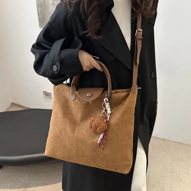 LETOO Suede Handbag Regular Women's Brown Khaki Coffee-3