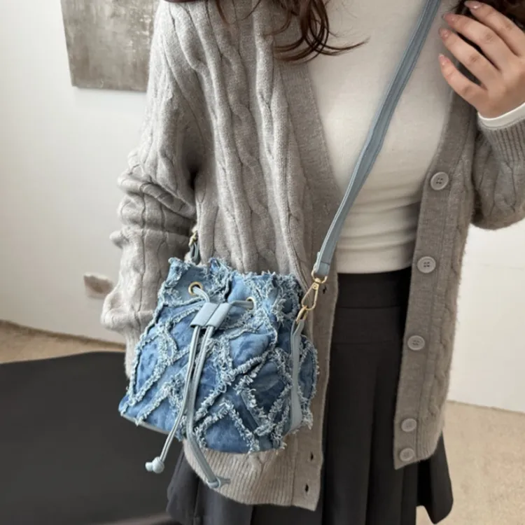 LETOO Denim Fashion Versatile Shoulder Bag Casual Stylish Crossbody Bag Women's Blue-3