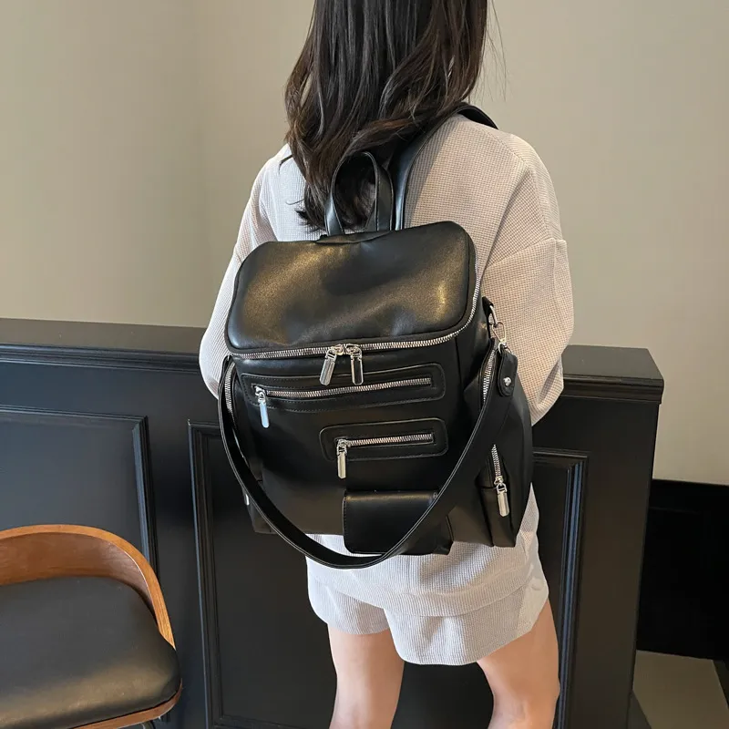 LETOO PU Backpack Regular Unisex Pink Black Beige White Blue Purple-4