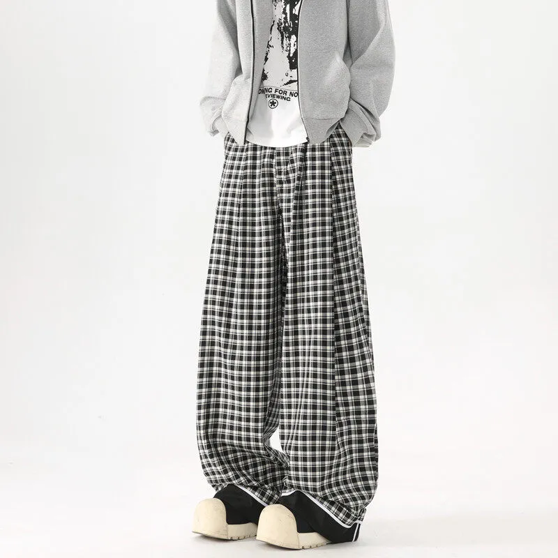RKVC Casual Pants Unisex Black White Plaid-2