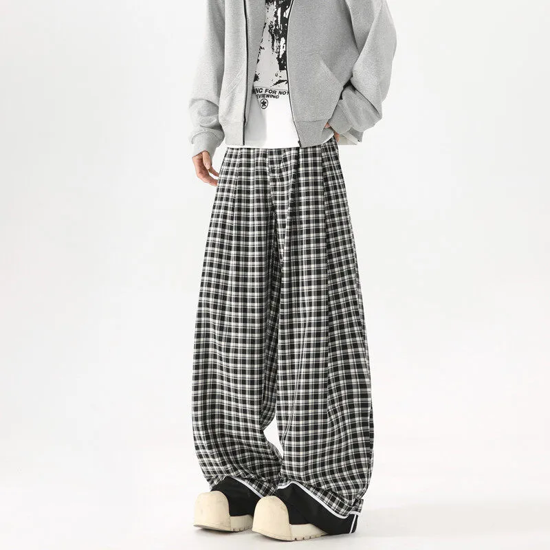 RKVC Casual Pants Unisex Black White Plaid-1