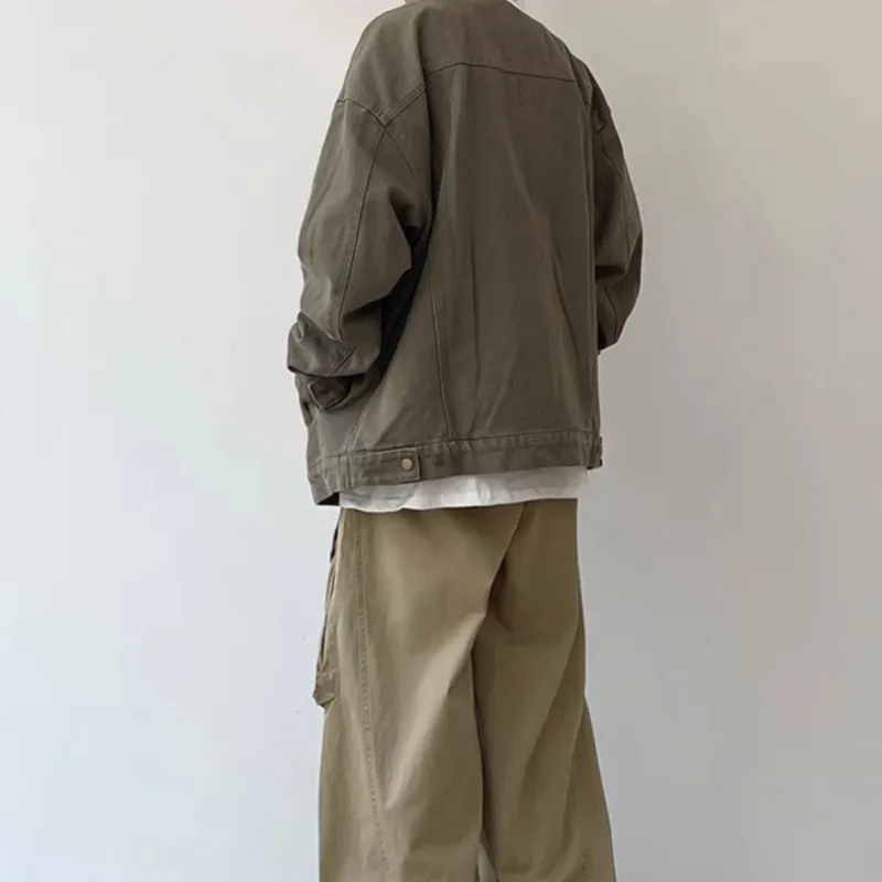TESTUNG Luxury Streetwear Solid Color Stand Collar Loose Fit Casual Draped Drop Shoulder Zip Up Jackets Coat Unisex-1