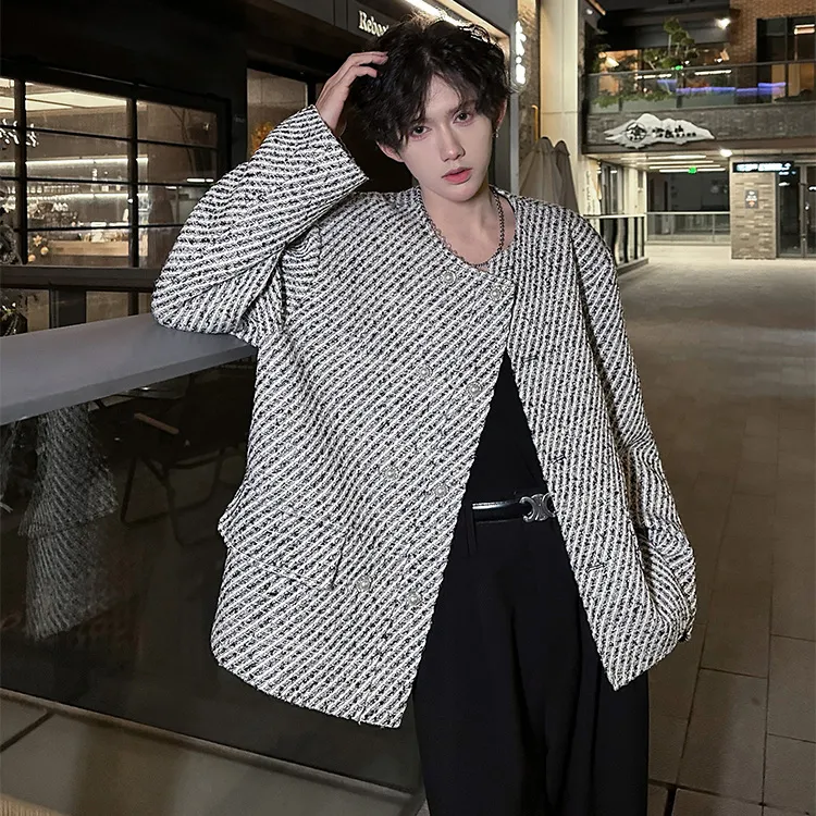 RKVC Jackets Coats Unisex Black White Plaid-1