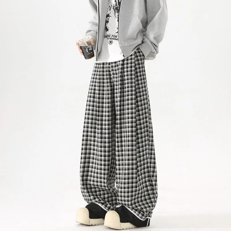 RKVC Casual Pants Unisex Black White Plaid-4