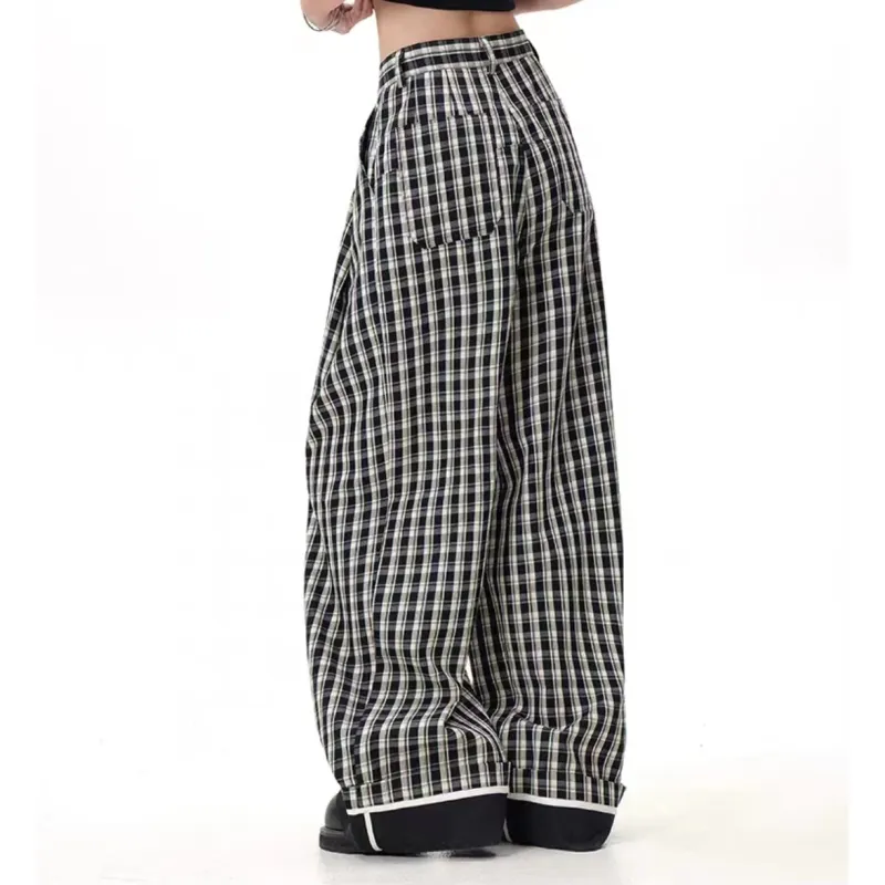 RKVC Casual Pants Unisex Black White Plaid-5