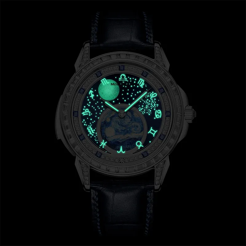 McElo Infinite Universe Mechanical Movement Cowhide Strap Watch Men's Watches Blue Dial-5