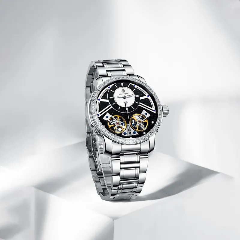 McElo Infinite Universe Collection Sirius Automatic Mechanical Movement Steel Strap Watch Men's Watches Black Dial-4