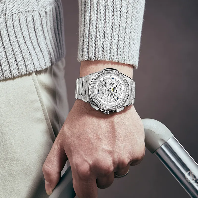 ROERDUM Sea Zhi Collection Frost Wing Mechanical Movement Steel Strap Watch Men's Watches White Dial-3