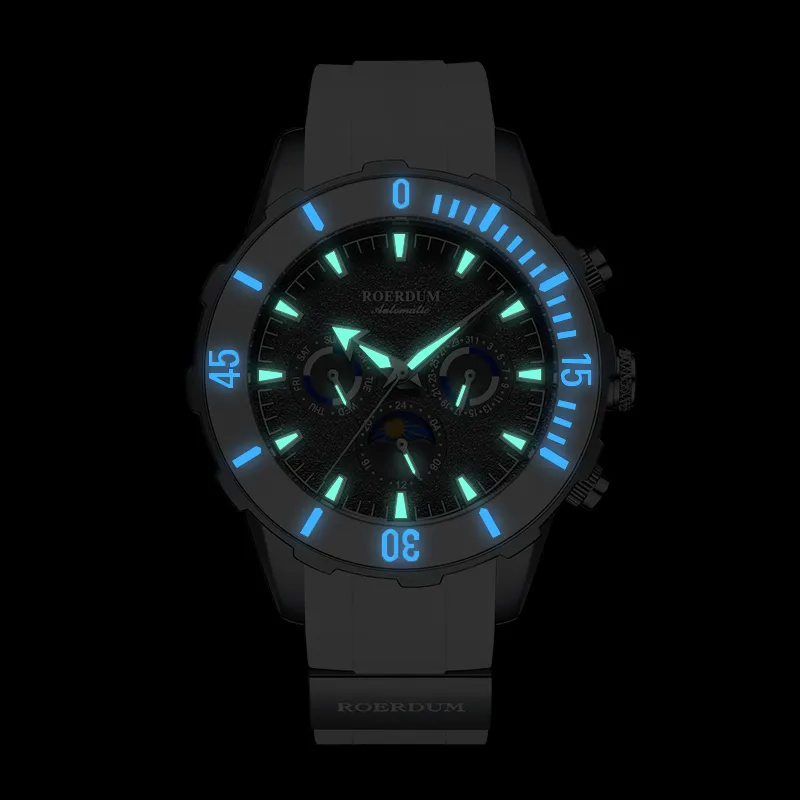 ROERDUM Stalker Automatic Mechanical Movement Silicone Strap Watch Men's Watches Black Dial-11