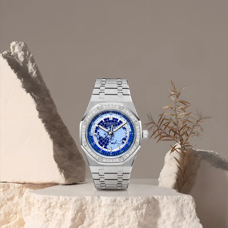 ROERDUM Galaxy Starry Sky Collection Mechanical Movement Stainless Steel Watchband Watch Men's Watches Blue Dial-6