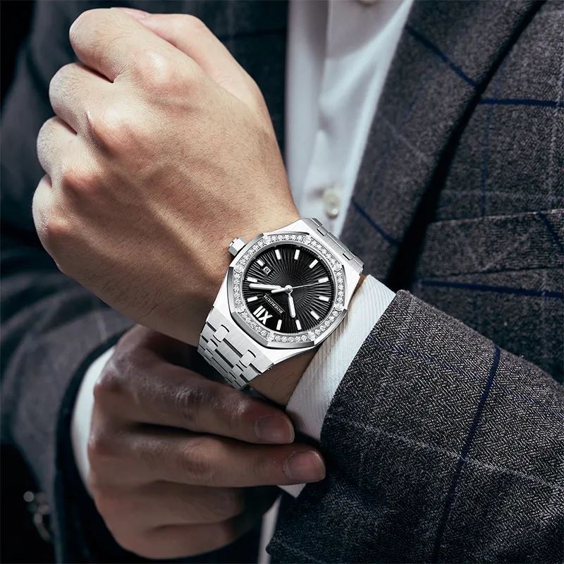 ROERDUM God Of War Series Automatic/Manual Mechanical Movement Stainless Steel Watchband Watch Men's Watches White Dial-2
