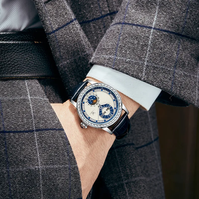 ROERDUM Super Master Collection Dawn Automatic Mechanical Movement Genuine Leather Strap Watch Men's Watches Blue Dial-6