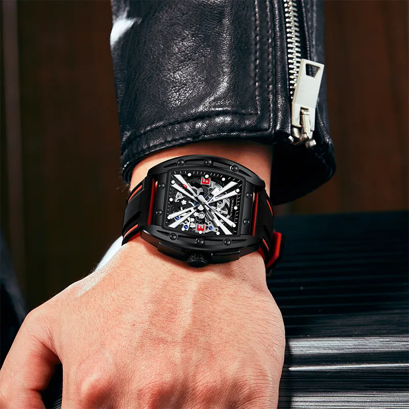 ROERDUM X Collection Automatic Mechanical Movement Silicone Strap Watch Men's Watches Black Dial-5