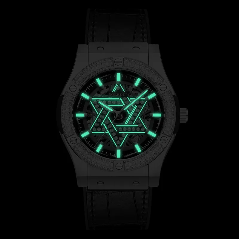 ROERDUM Cyber Collection Six Pointed Star Automatic Mechanical Movement Silicone Strap Watch Men's Watches Black Dial-13