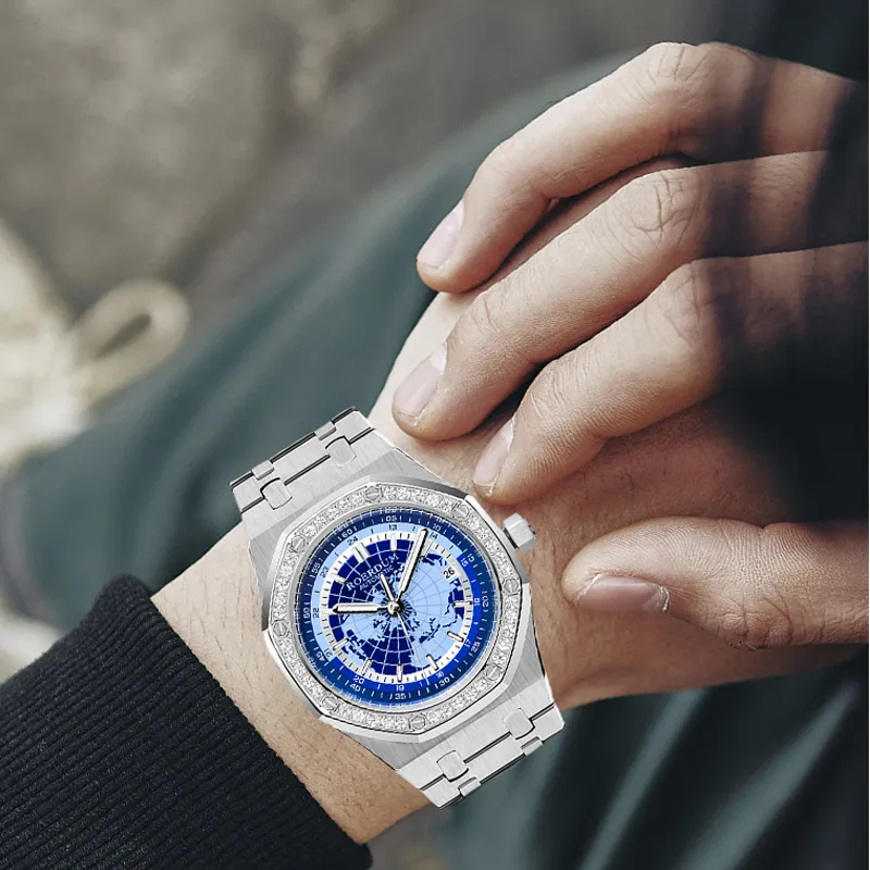 ROERDUM Galaxy Starry Sky Collection Mechanical Movement Stainless Steel Watchband Watch Men's Watches Blue Dial-2