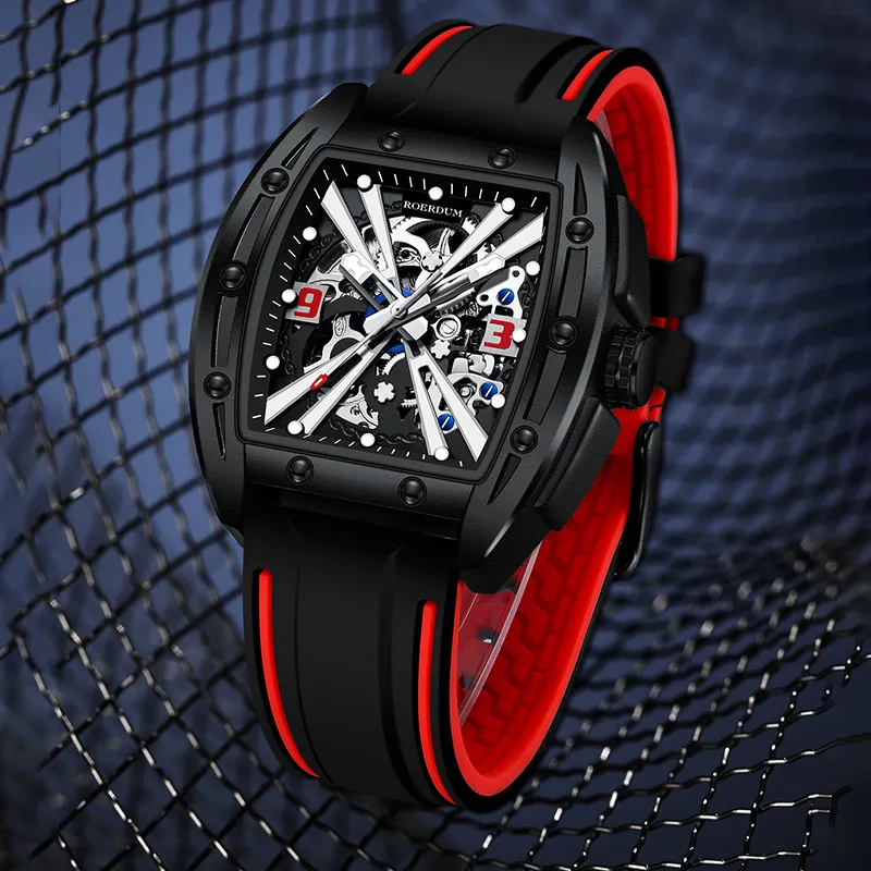 ROERDUM X Collection Automatic Mechanical Movement Silicone Strap Watch Men's Watches Black Dial-4