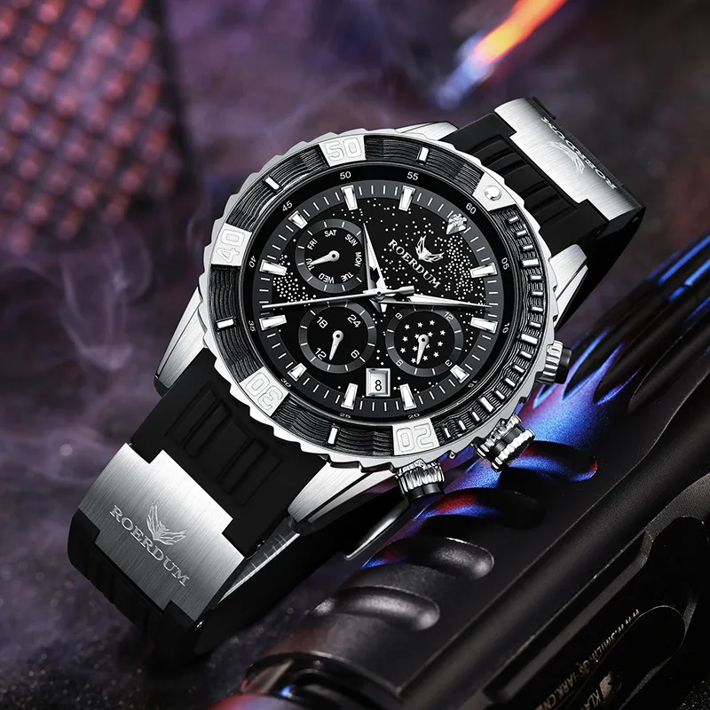 ROERDUM Voyager Collection Diving Watch Automatic Mechanical Movement Silicone Strap Watch Men's Watches Black Dial-2