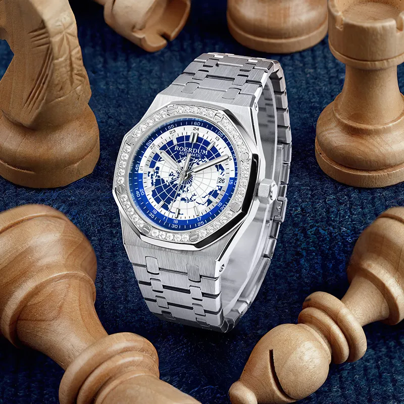 ROERDUM Galaxy Starry Sky Collection Mechanical Movement Stainless Steel Watchband Watch Men's Watches Blue Dial-15