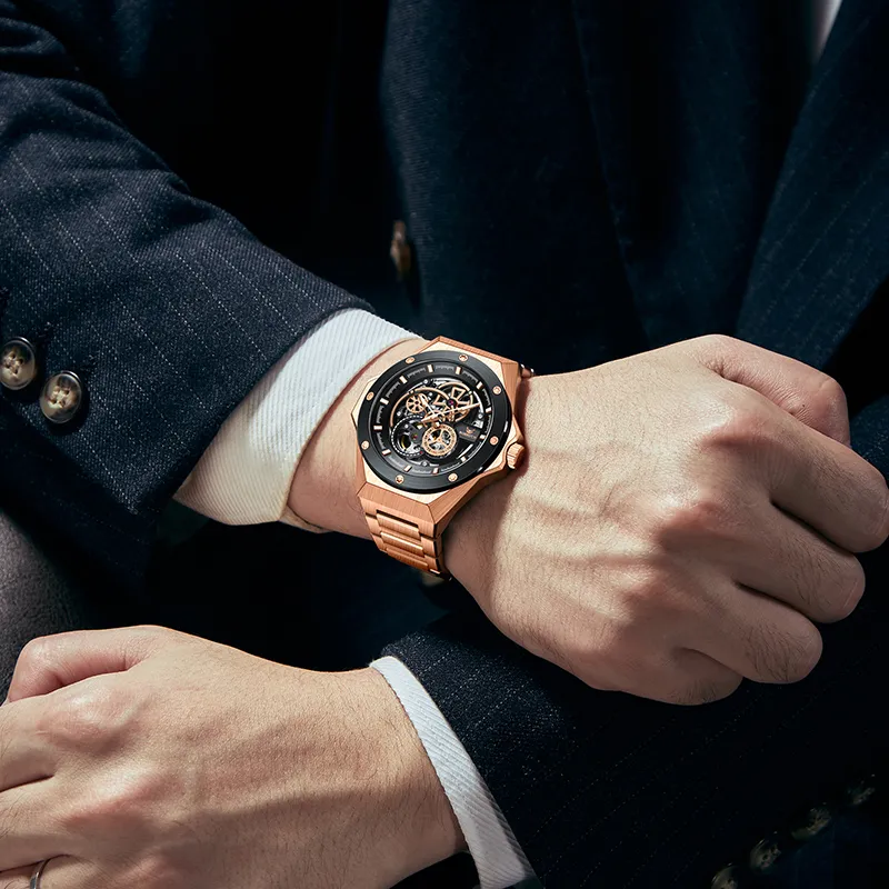 ROERDUM Infinite Universe Collection Leader Mechanical Movement Steel Strap Watch Men's Watches Black Dial-7